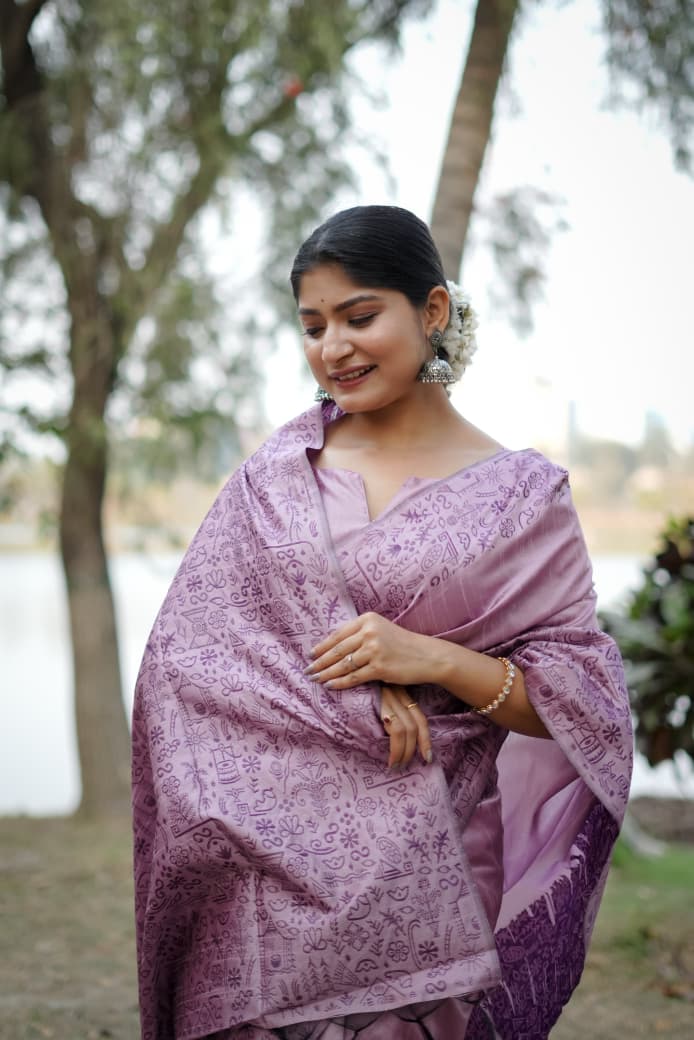 Lavendar Raw Silk Saree