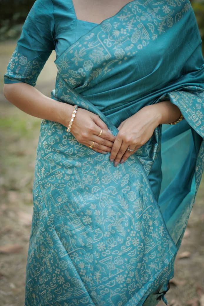 Light Blue Raw Silk Saree
