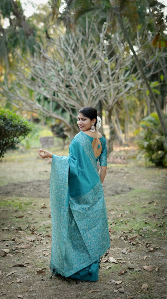 Light Blue Raw Silk Saree