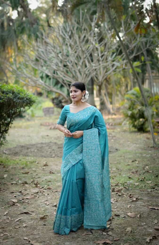 Light Blue Raw Silk Saree