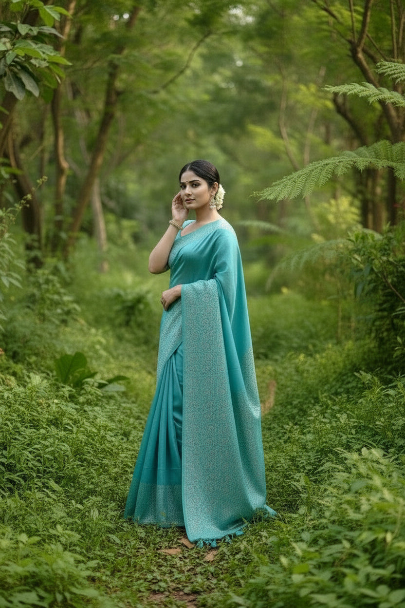 Light Blue Raw Silk Saree