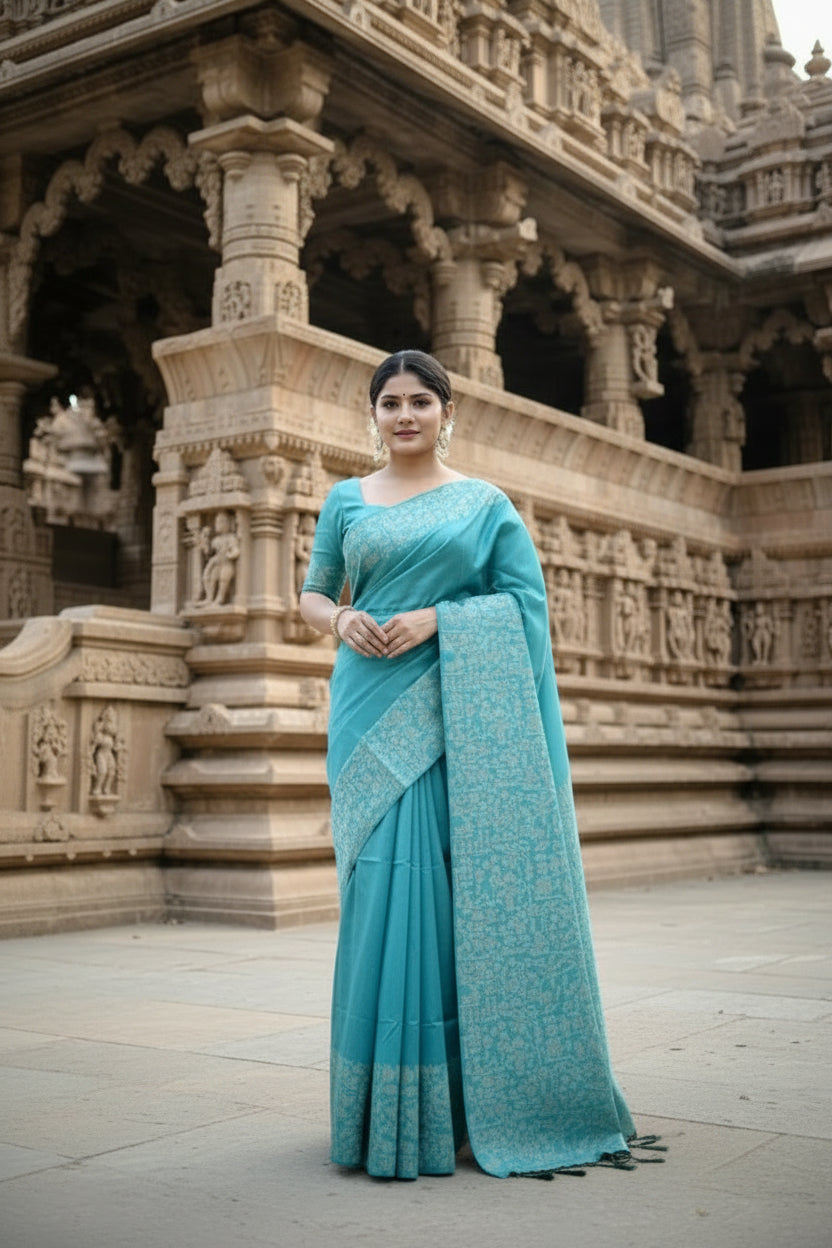 Light Blue Raw Silk Saree