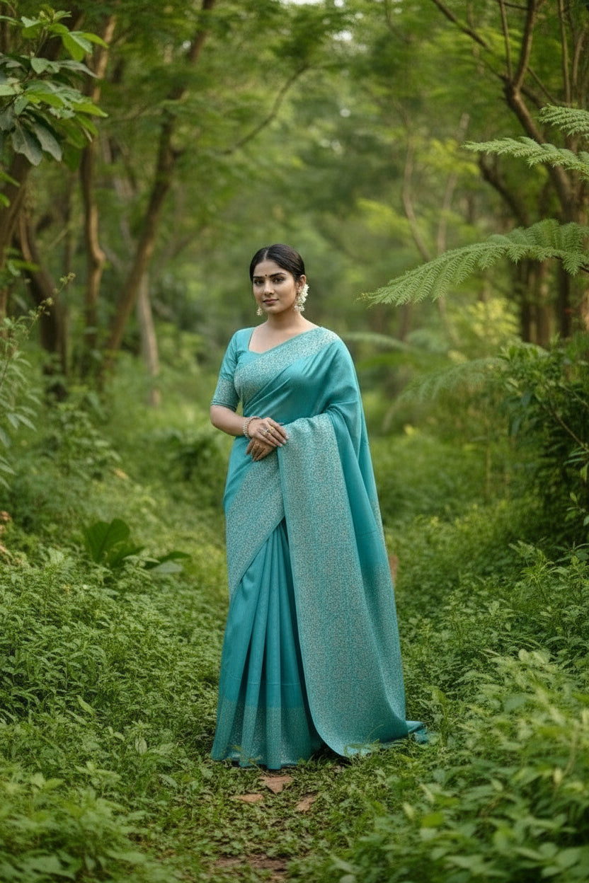 Light Blue Raw Silk Saree