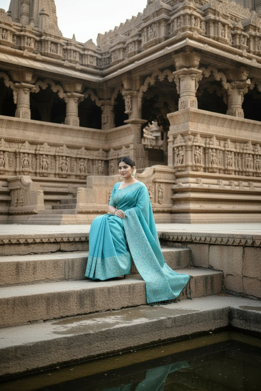 Light Blue Raw Silk Saree
