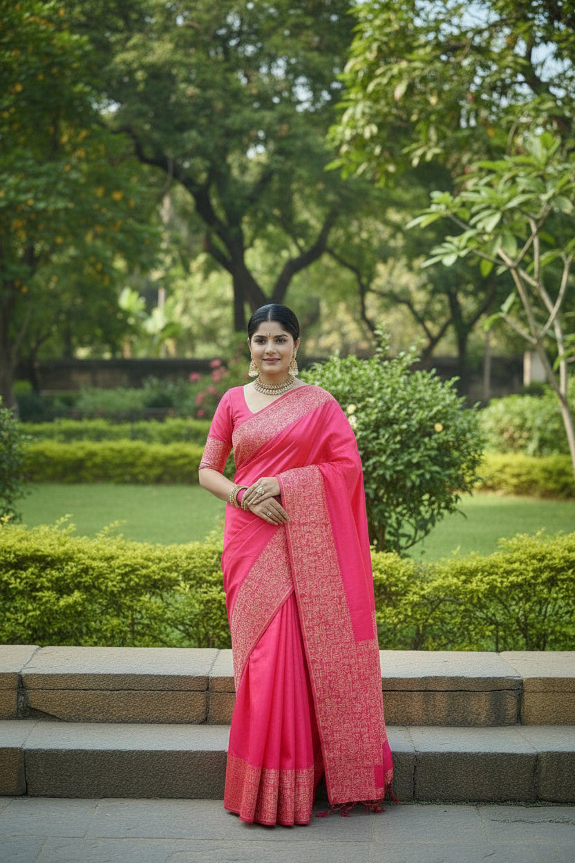 Light Pink Raw Silk Saree