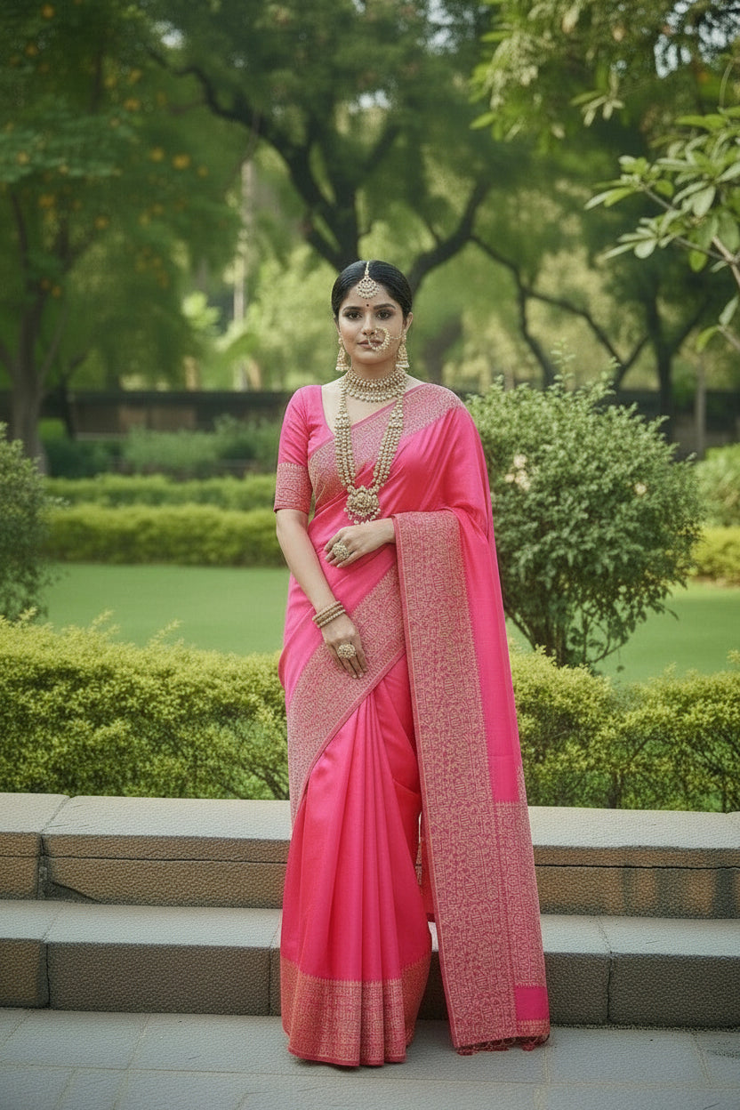 Light Pink Raw Silk Saree