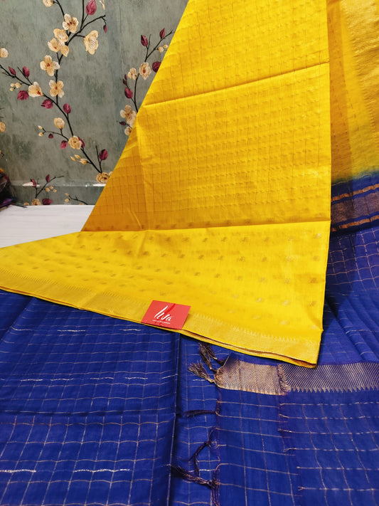 Mangalagiri Yellow with Blue Pallu