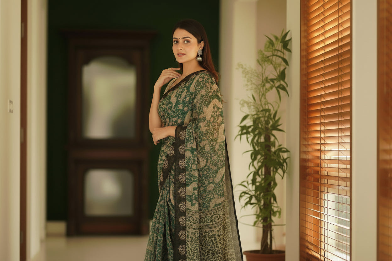 Green and Black Kota Saree