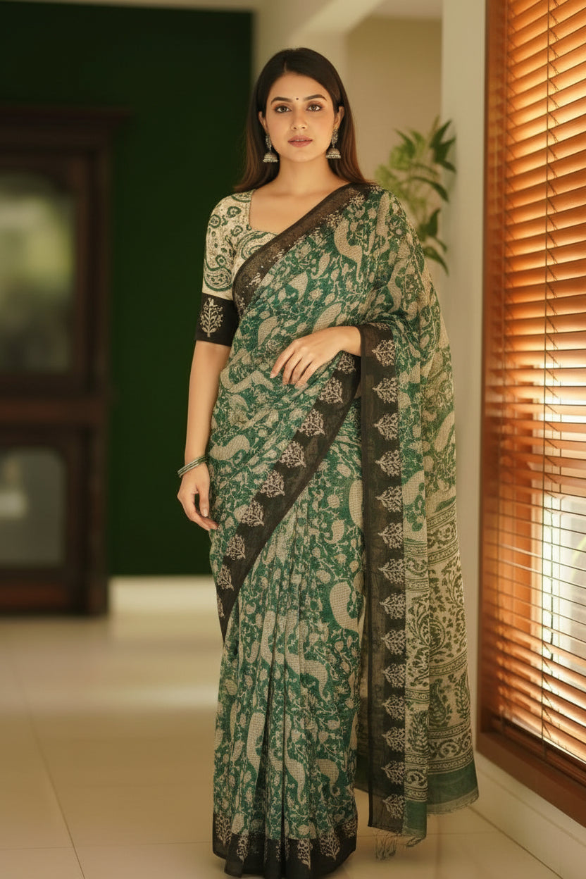 Green and Black Kota Saree
