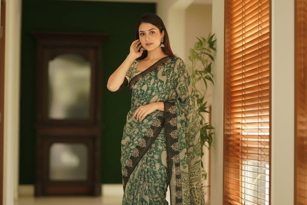 Green and Black Kota Saree