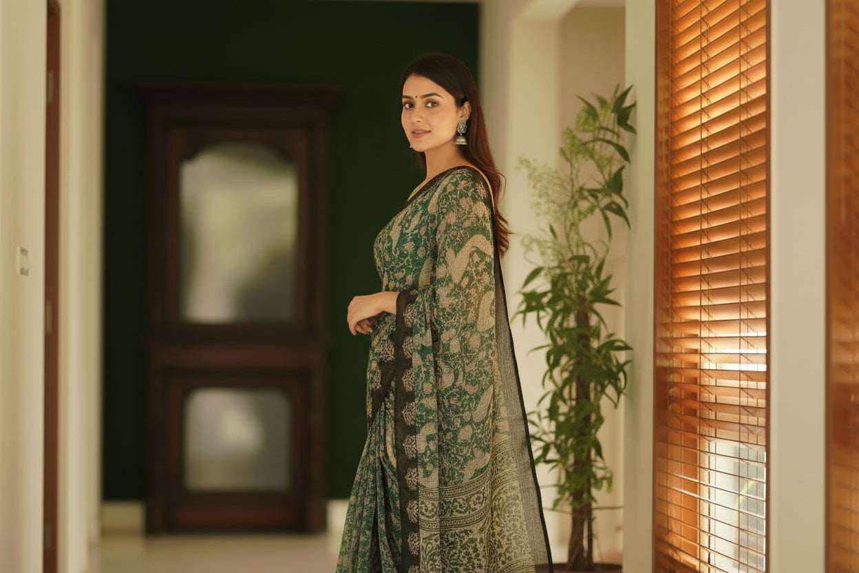 Green and Black Kota Saree