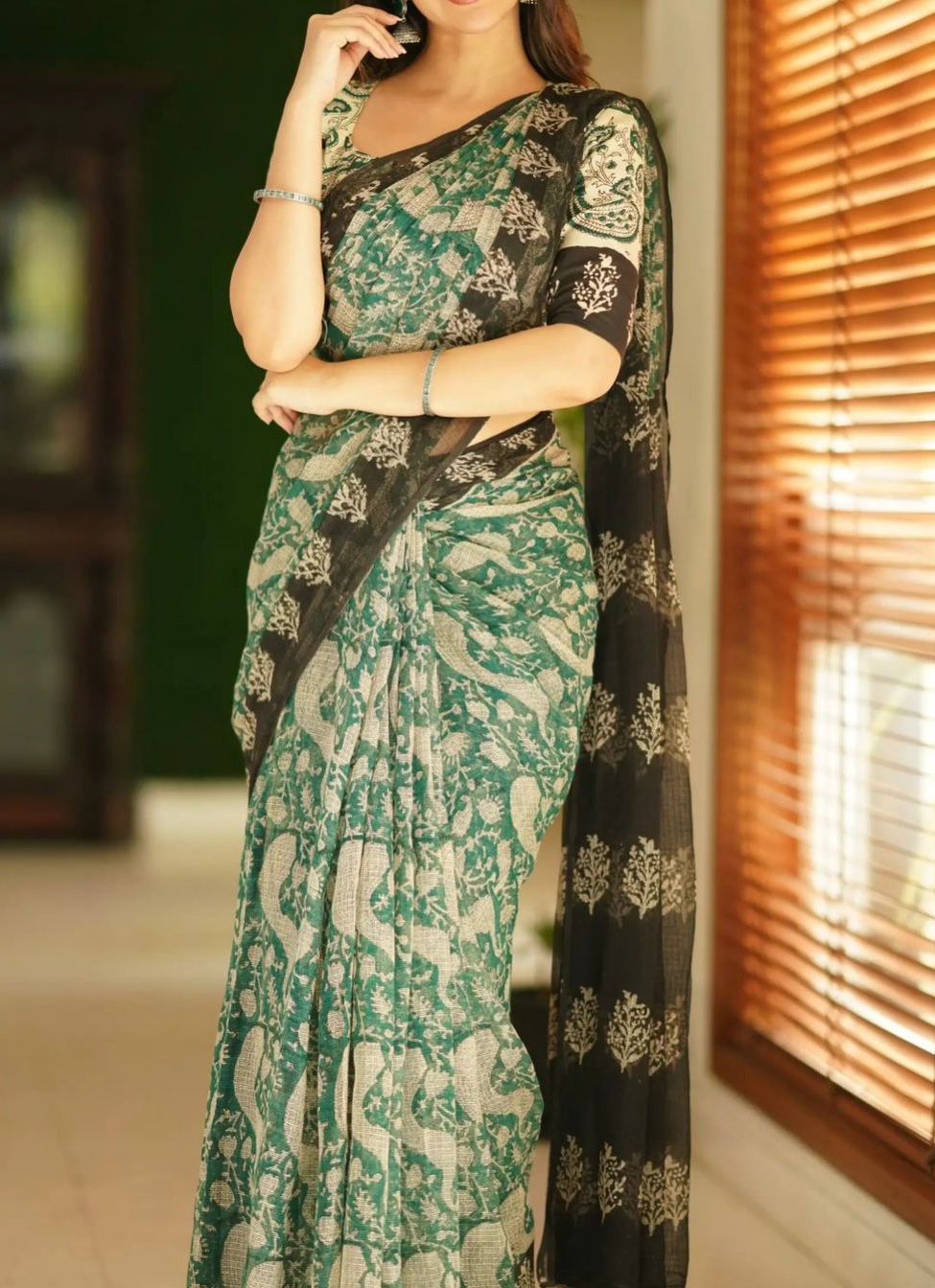Green and Black Kota Saree
