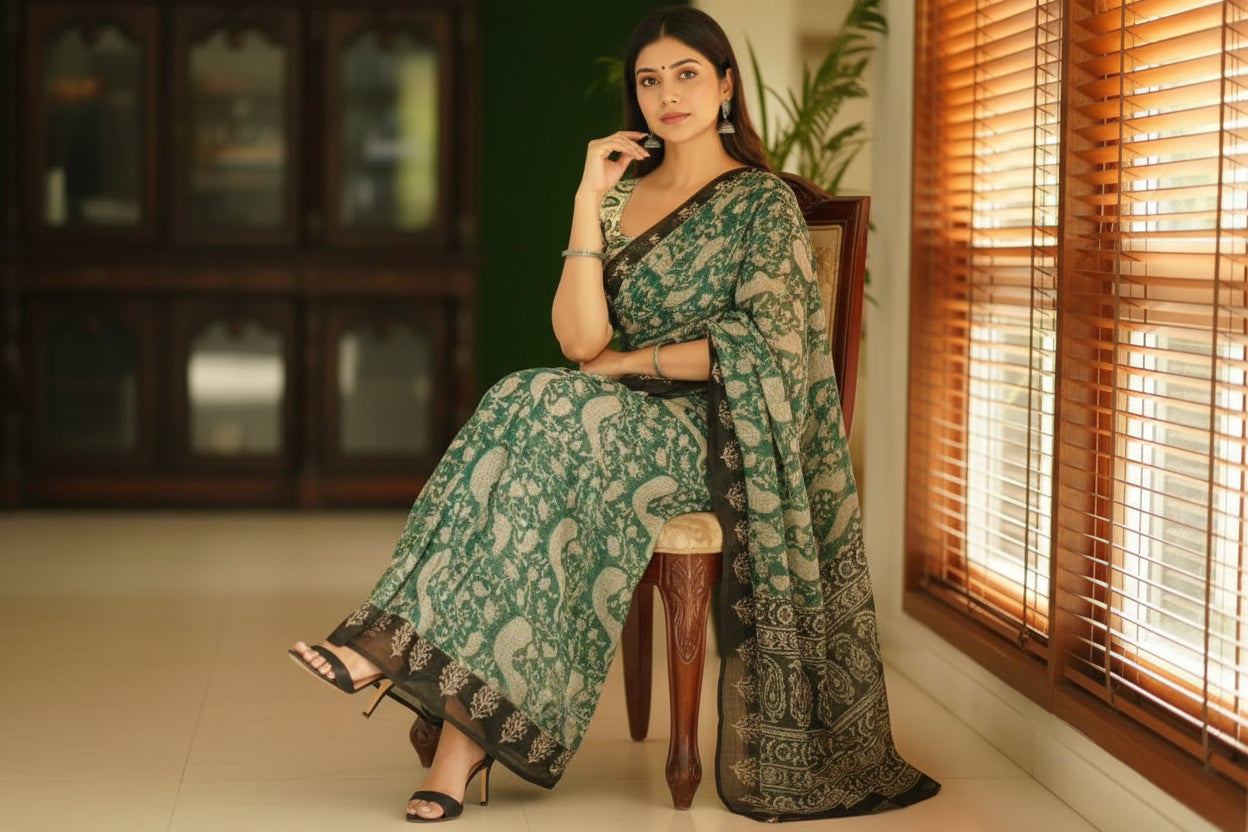 Green and Black Kota Saree