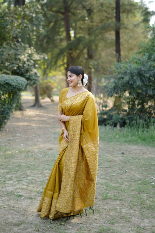Mustard Raw Silk Saree