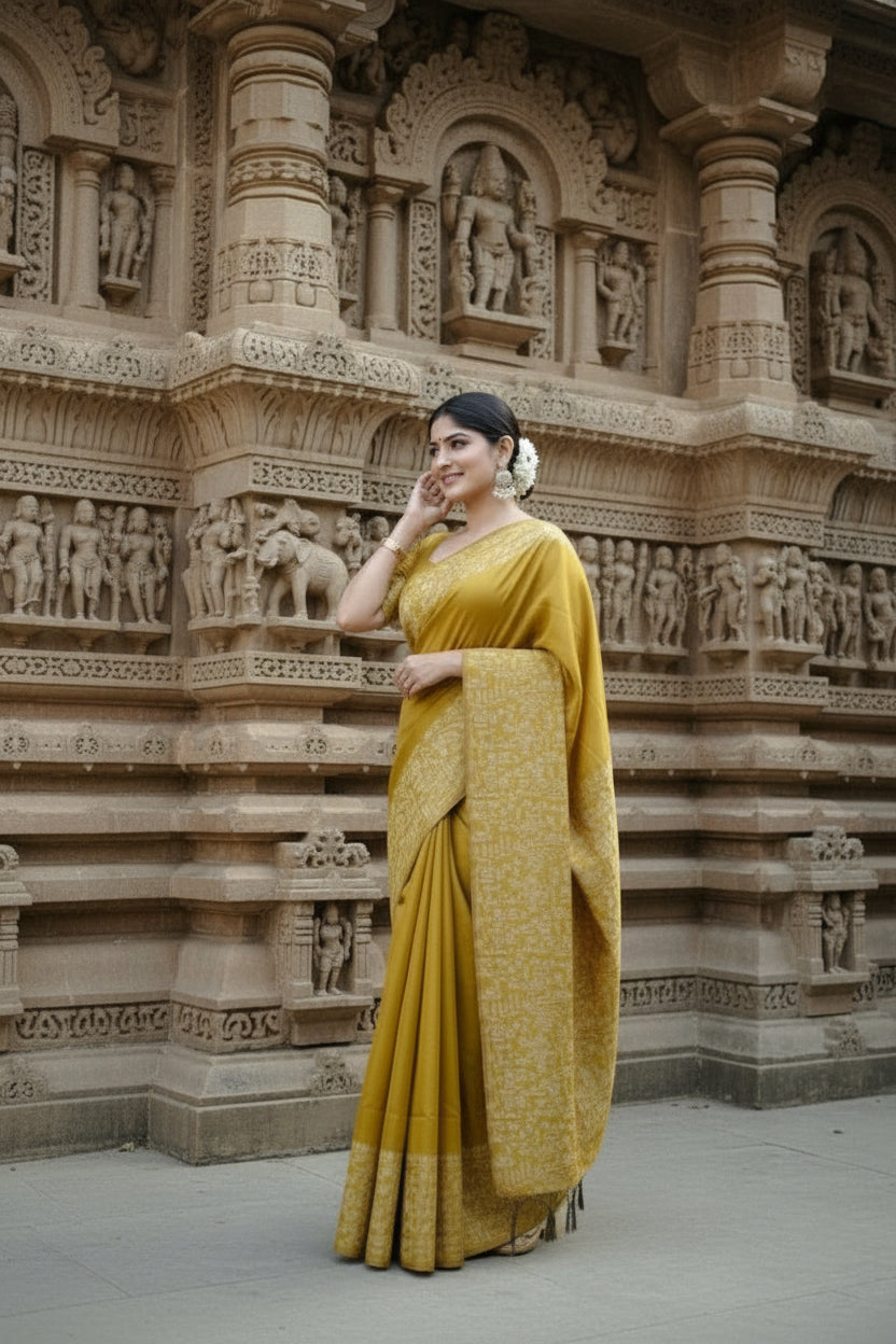 Mustard Raw Silk Saree