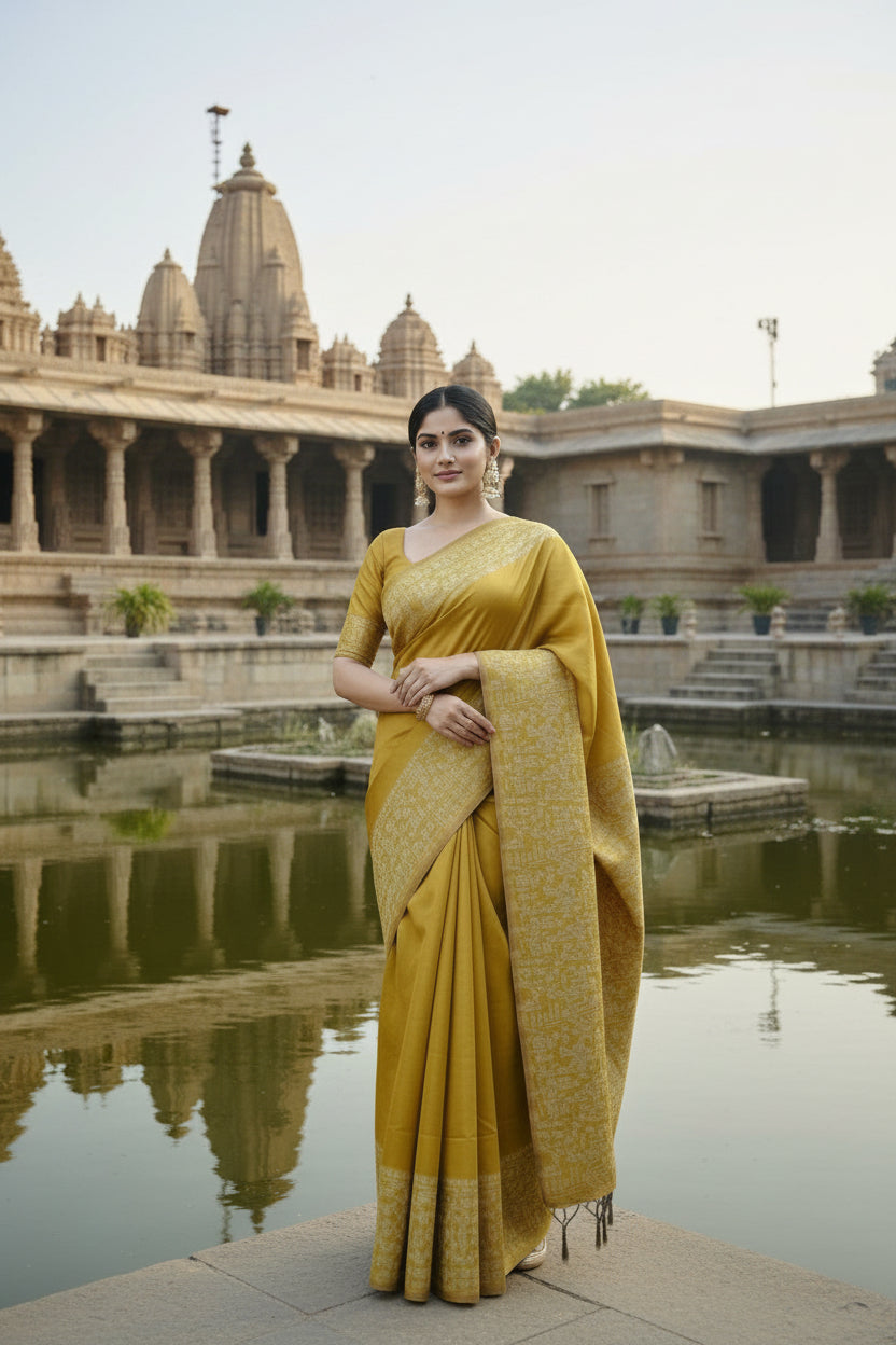 Mustard Raw Silk Saree