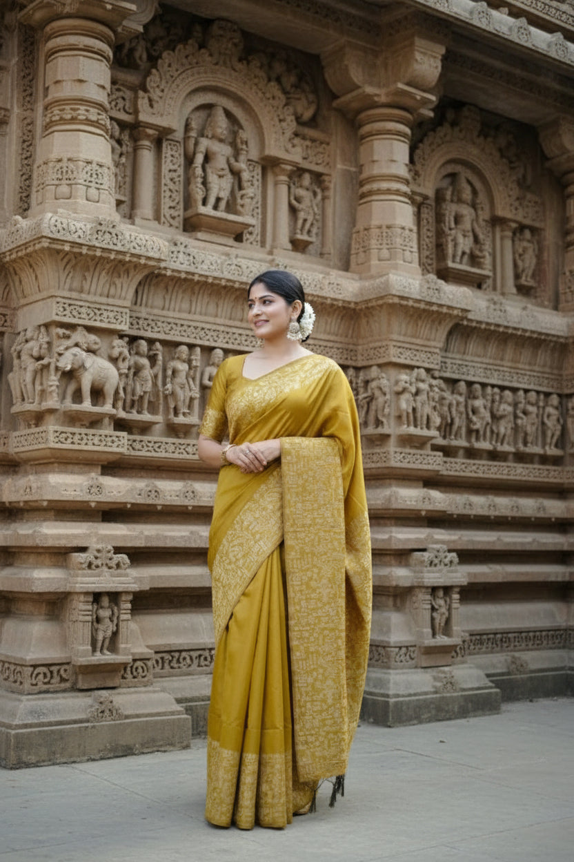 Mustard Raw Silk Saree