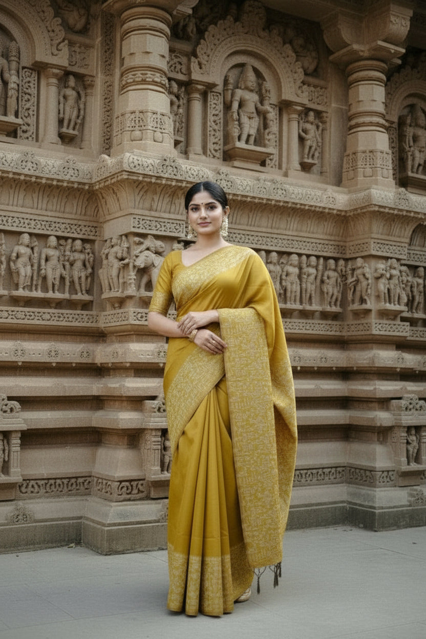 Mustard Raw Silk Saree