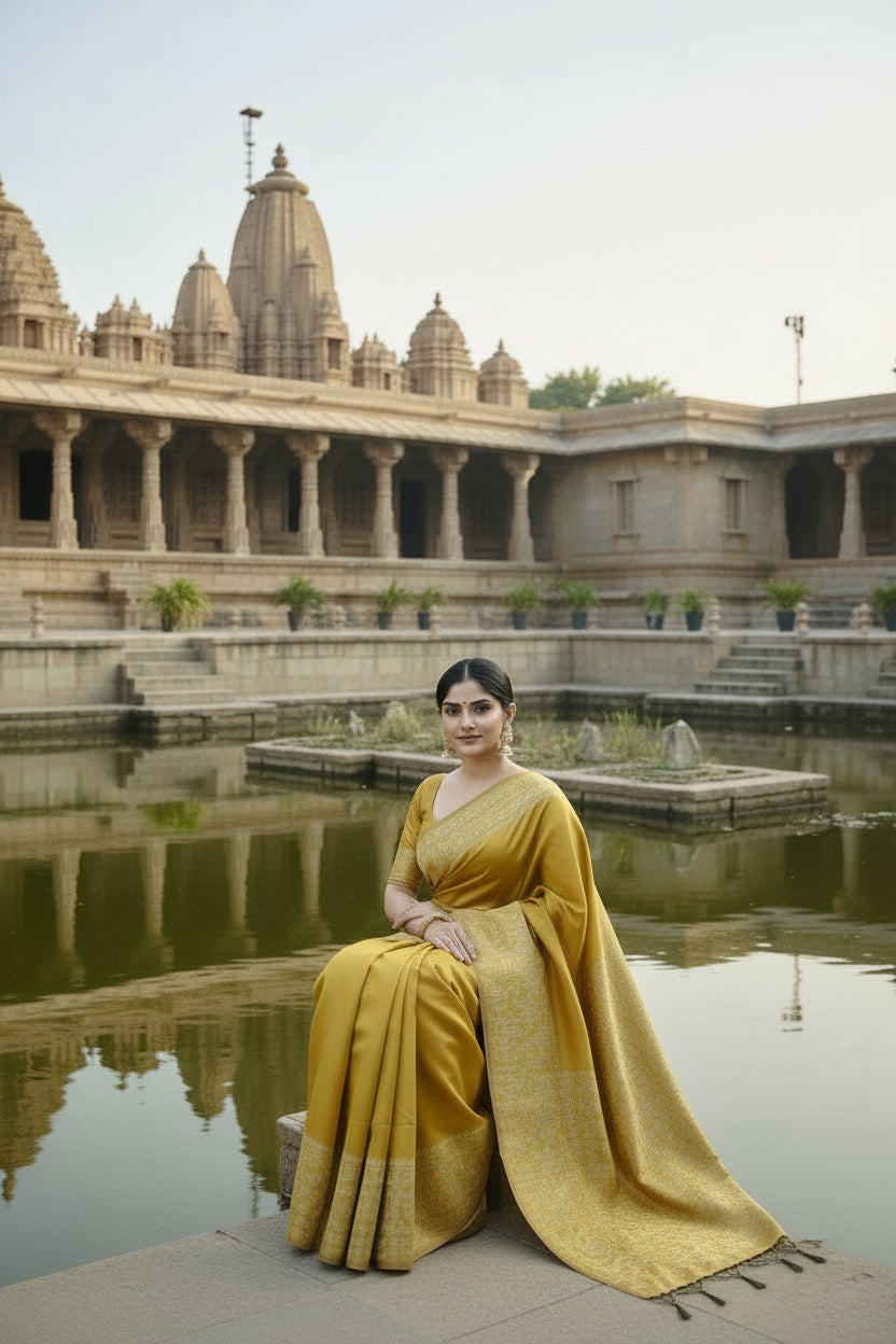 Mustard Raw Silk Saree