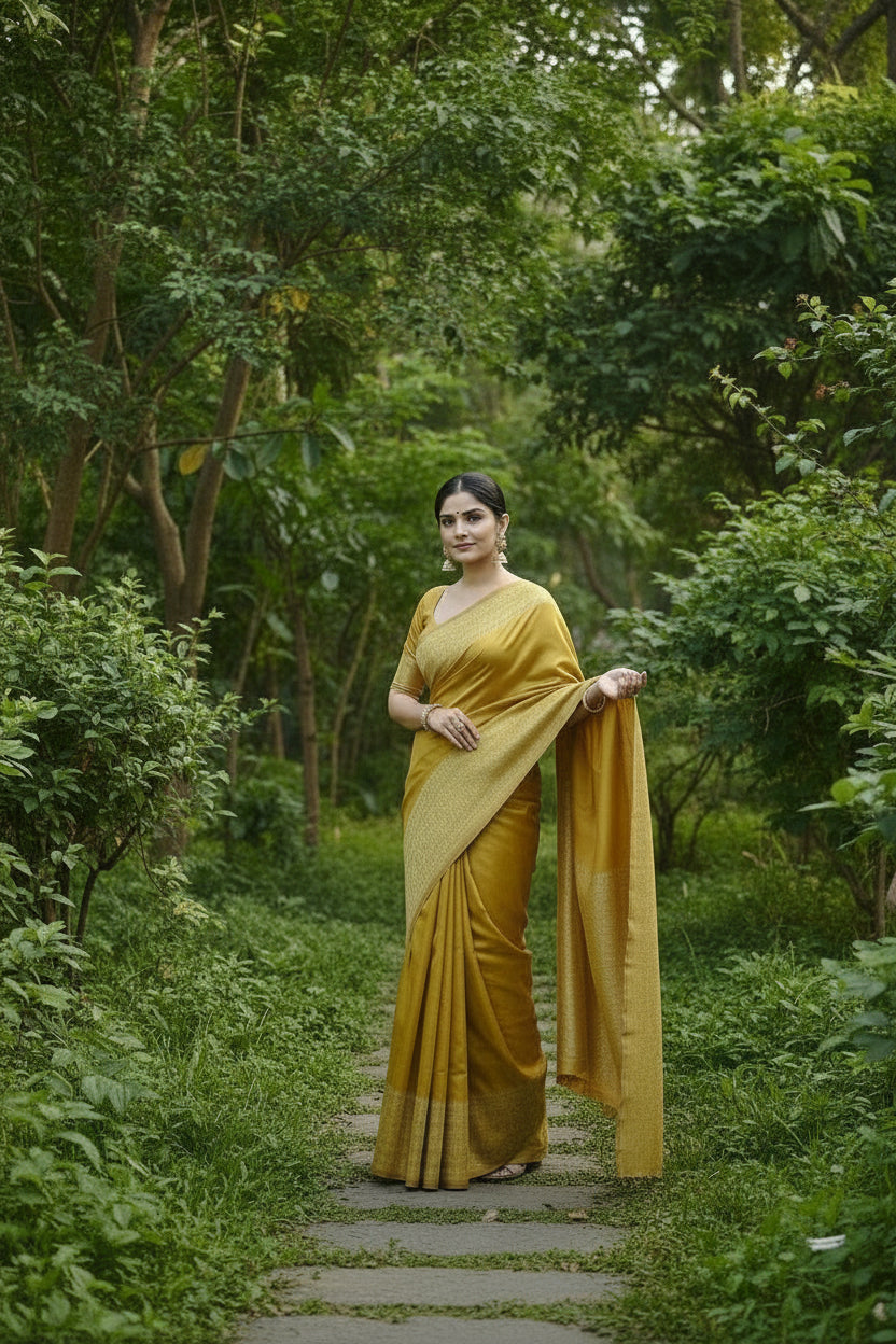 Mustard Raw Silk Saree