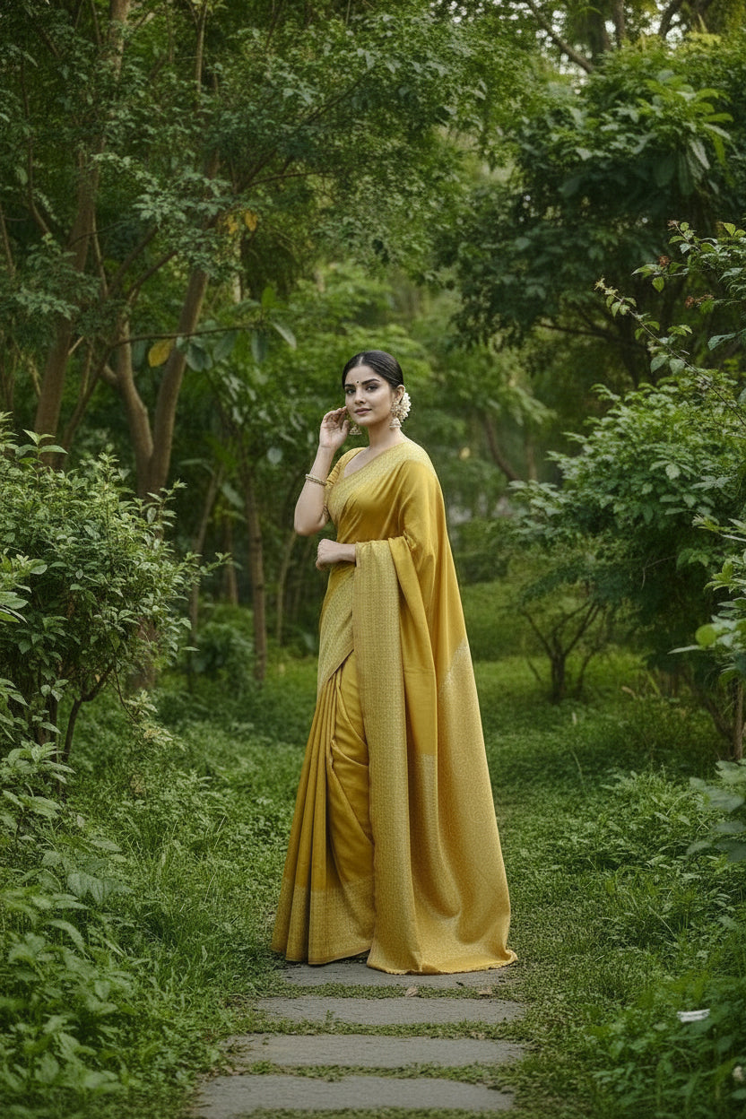 Mustard Raw Silk Saree