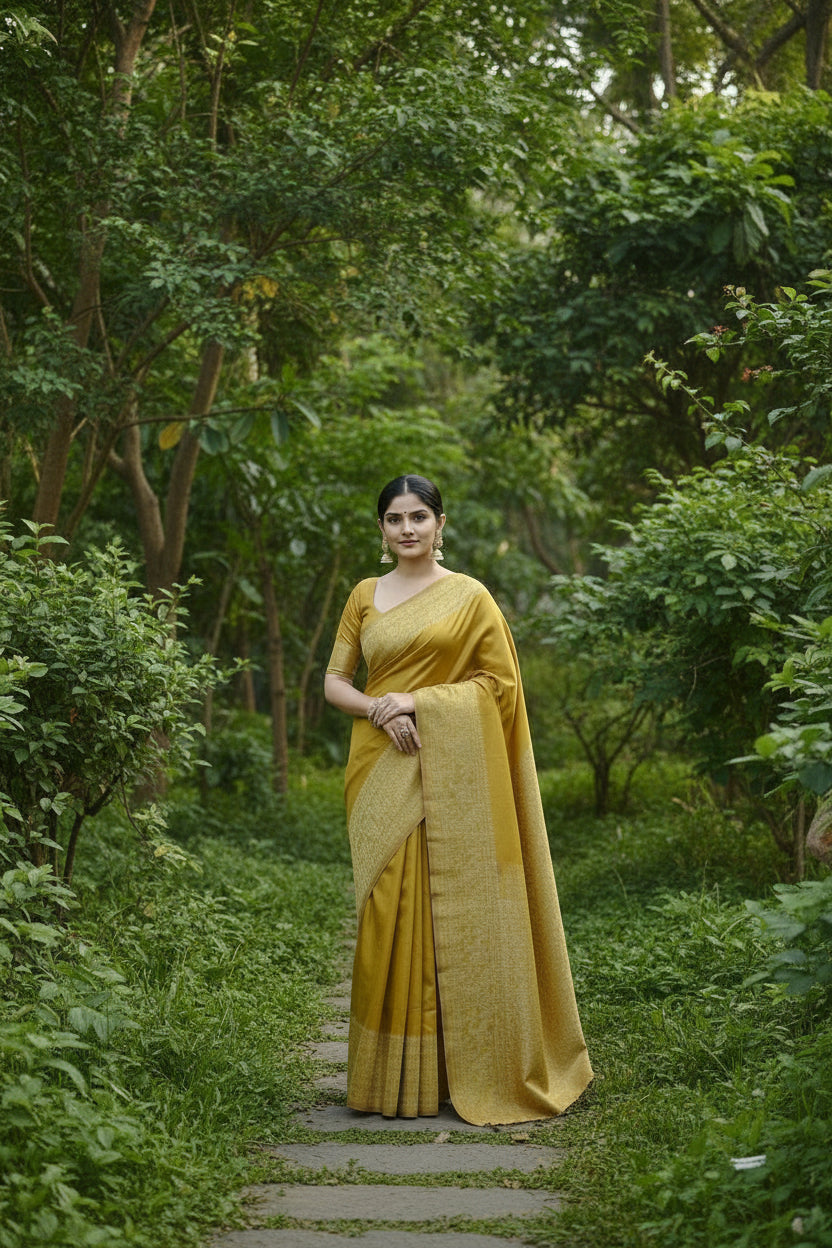 Mustard Raw Silk Saree