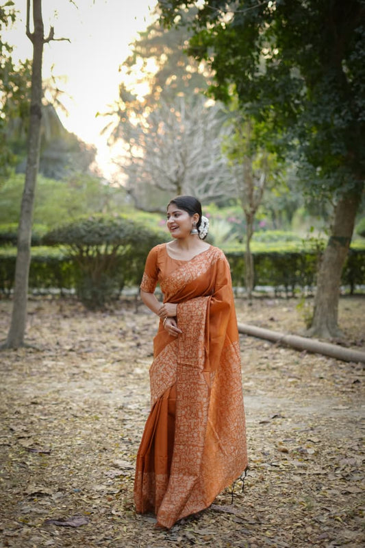 Orange Raw Silk Saree