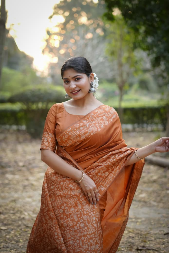 Orange Raw Silk Saree