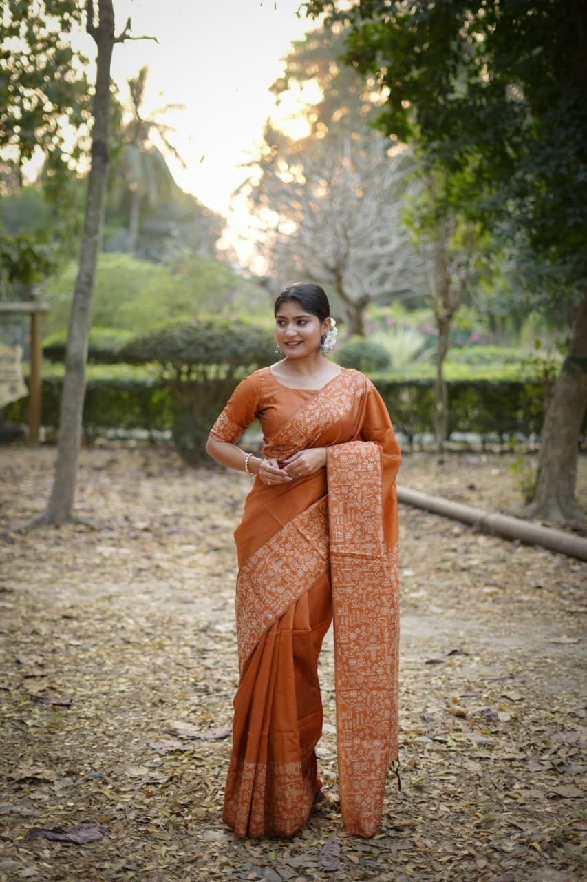 Orange Raw Silk Saree