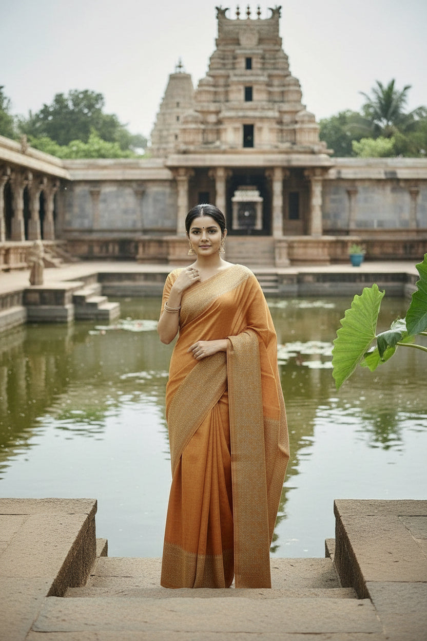 Orange Raw Silk Saree