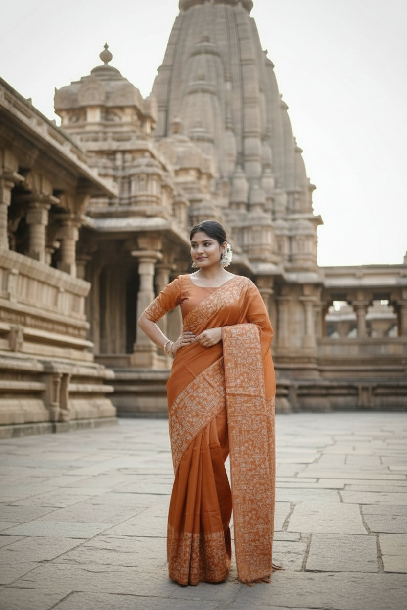 Orange Raw Silk Saree