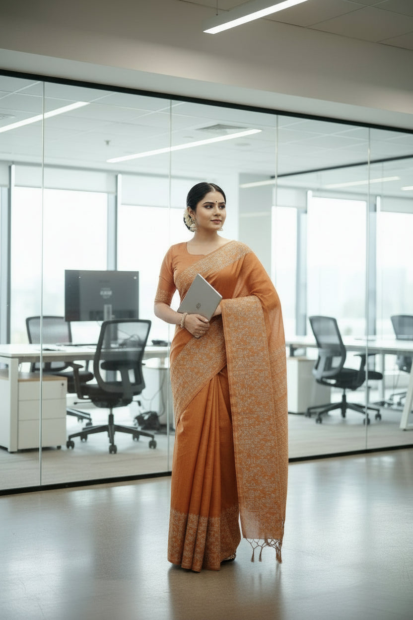 Orange Raw Silk Saree