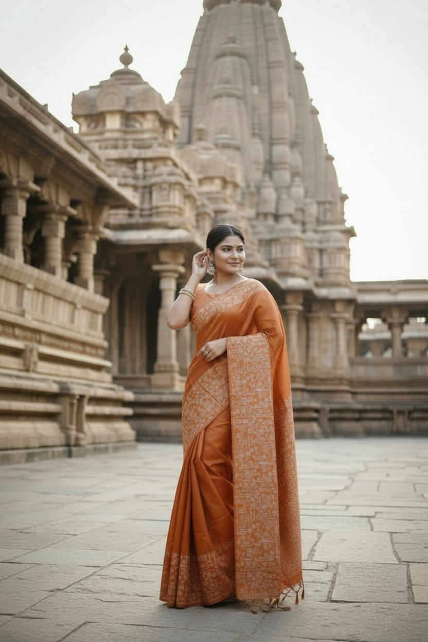 Orange Raw Silk Saree