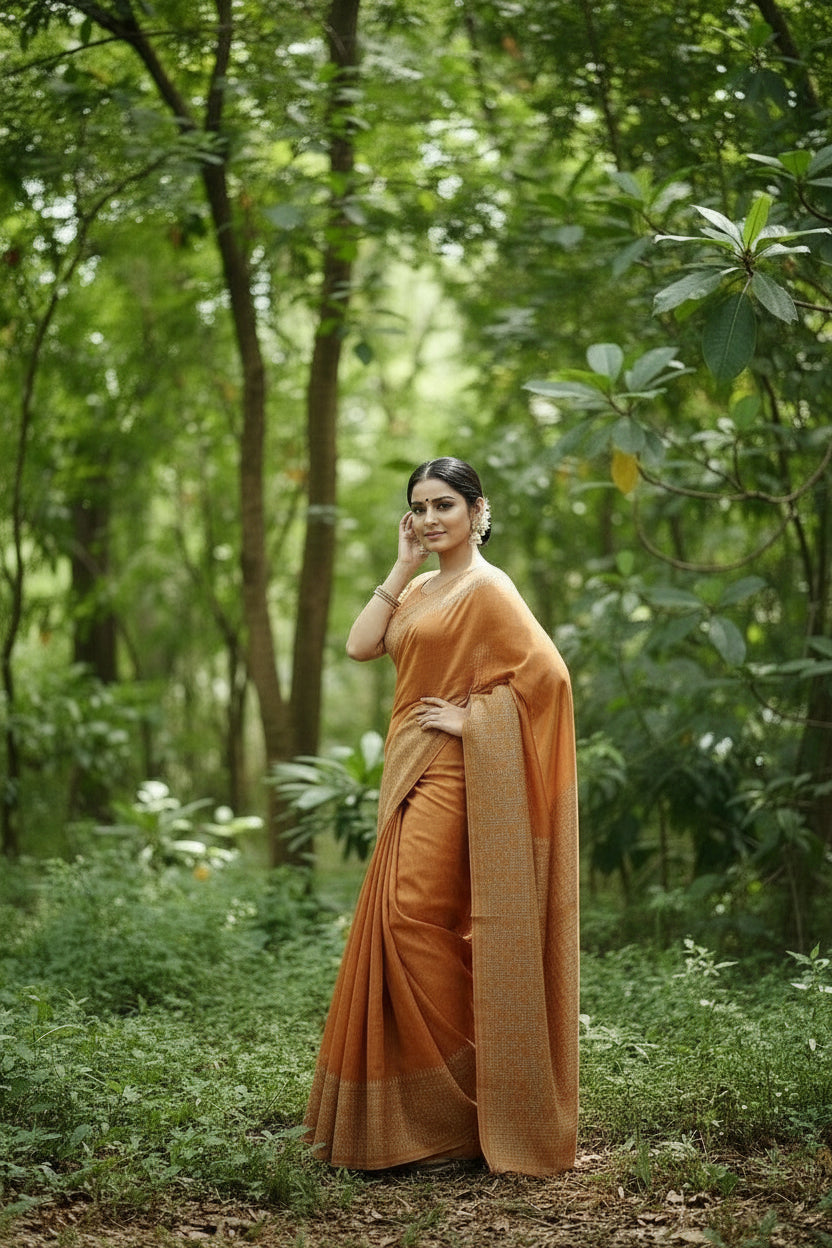 Orange Raw Silk Saree