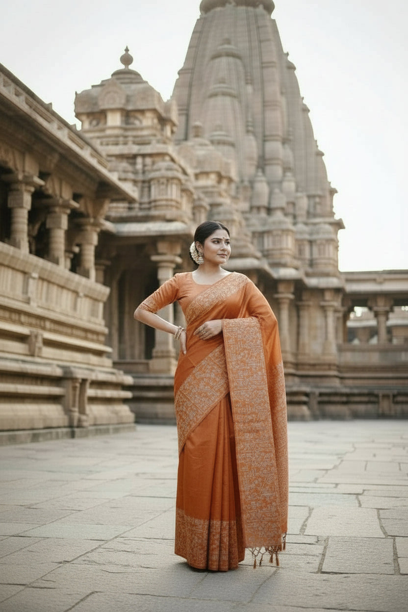 Orange Raw Silk Saree