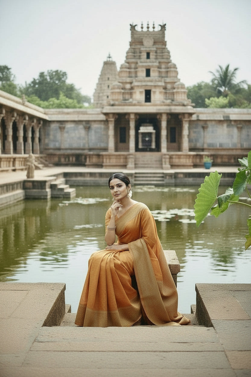Orange Raw Silk Saree