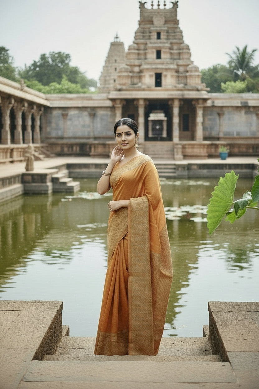Orange Raw Silk Saree