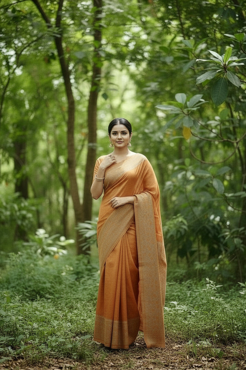 Orange Raw Silk Saree