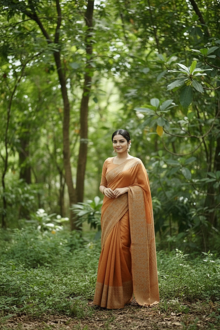 Orange Raw Silk Saree