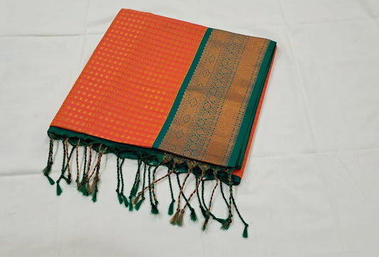 Orange and Green Kanchi Soft Silk Saree