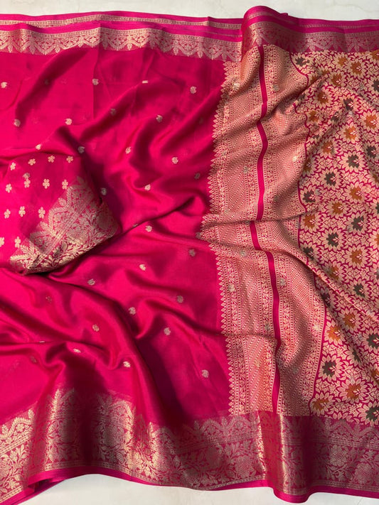 Pink Brocade Crepe Silk Saree