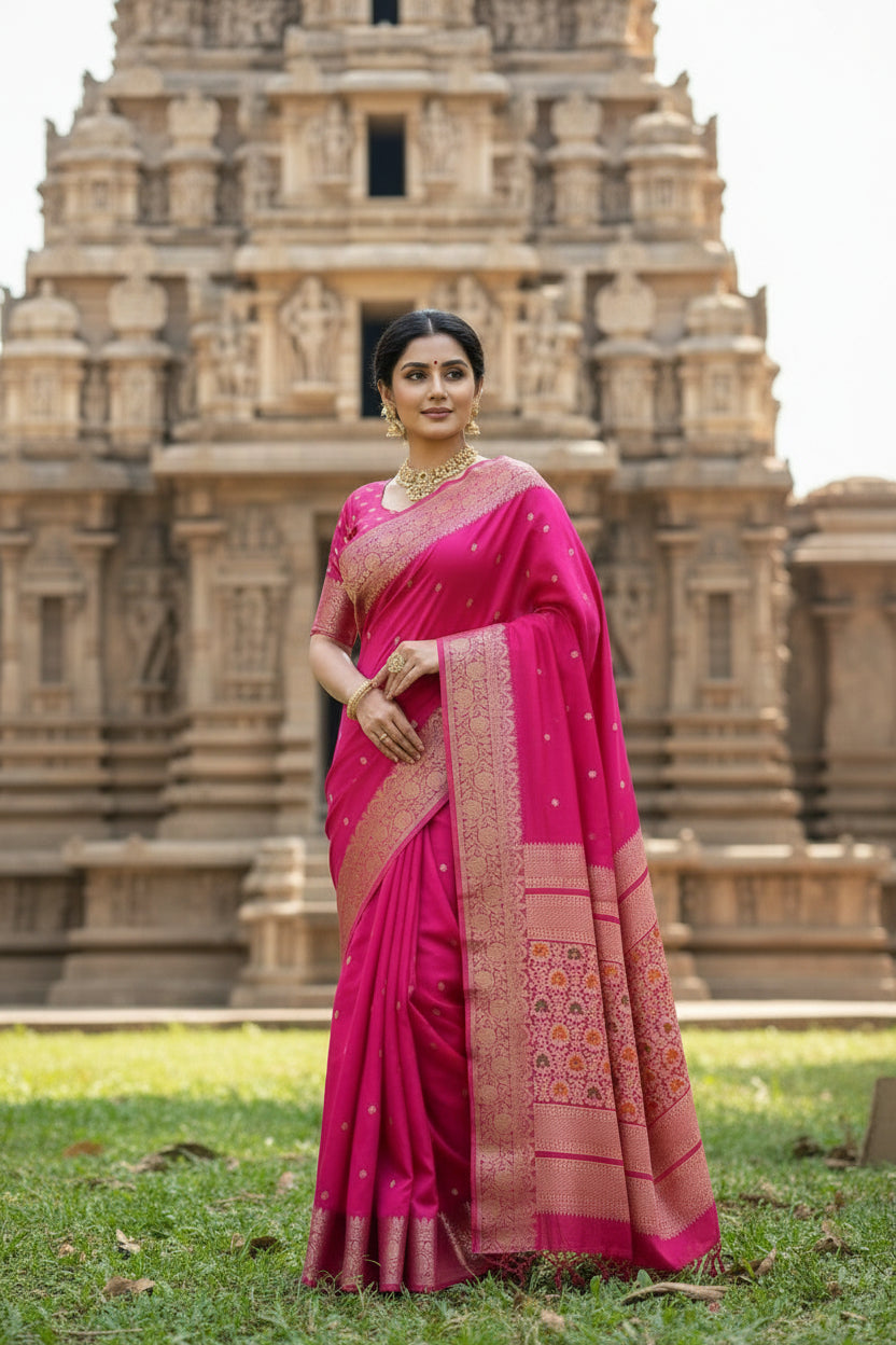 Pink Brocade Crepe Silk Saree