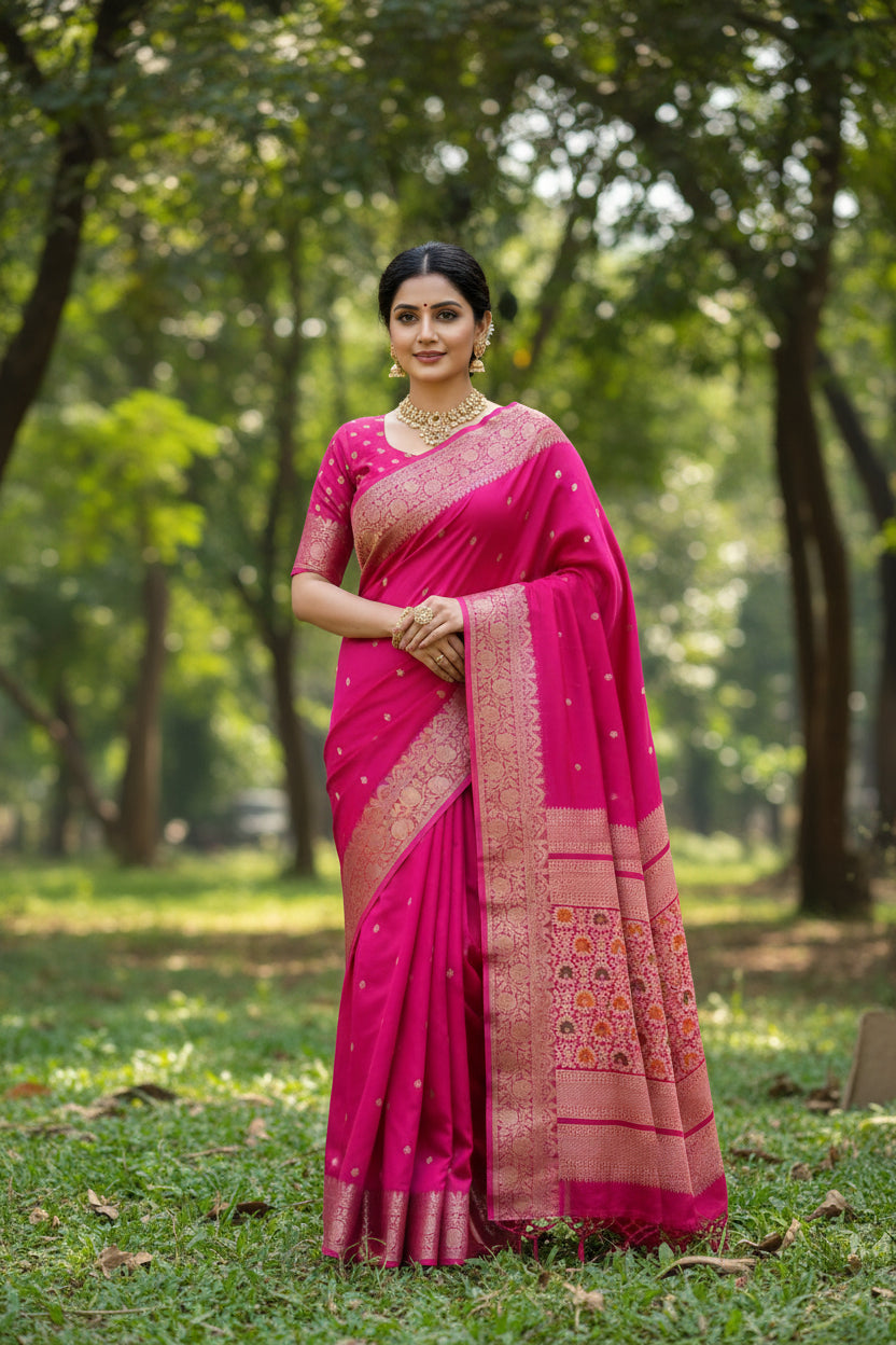 Pink Brocade Crepe Silk Saree