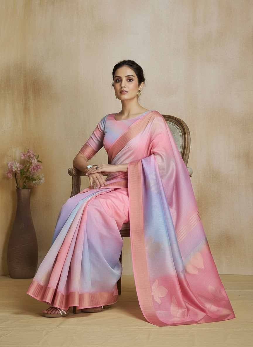 Pink Organza Saree