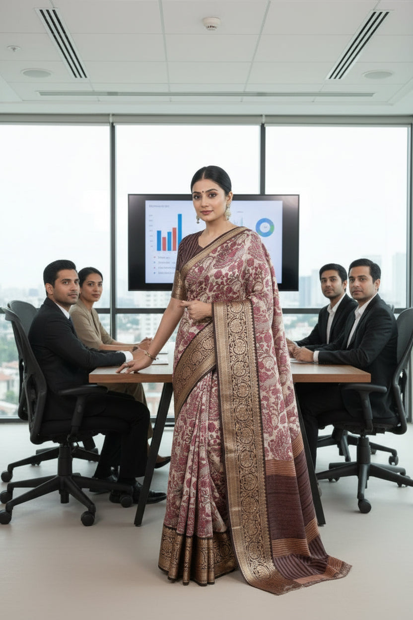 Pink Tussar saree