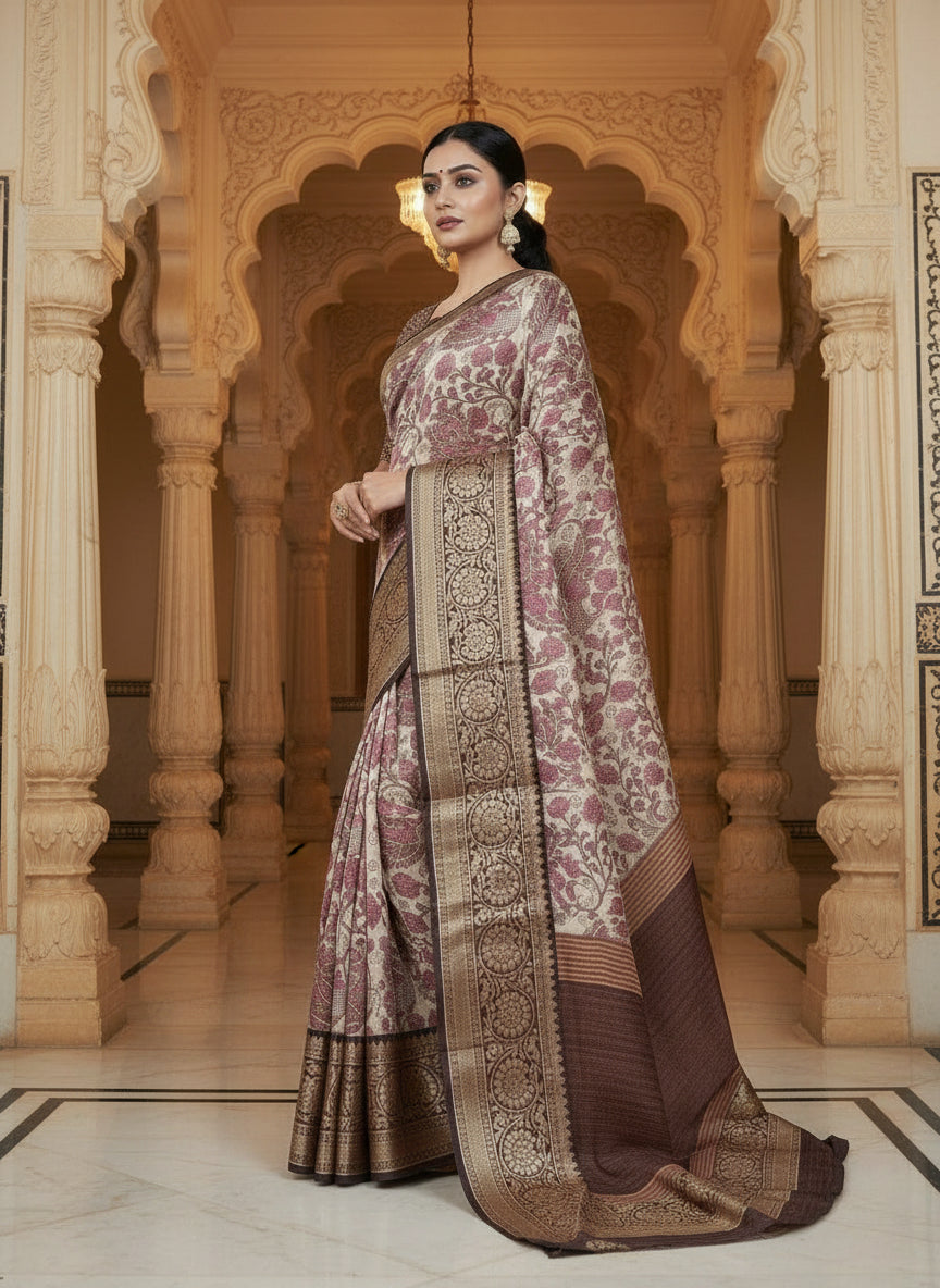 Pink Tussar saree