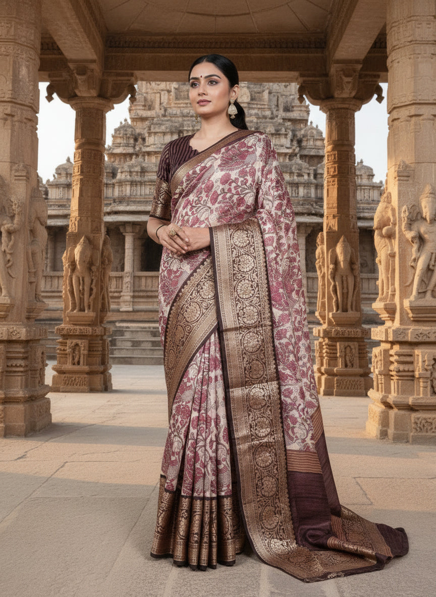 Pink Tussar saree