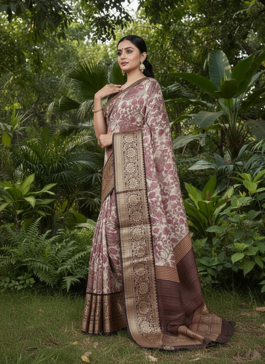 Pink Tussar saree