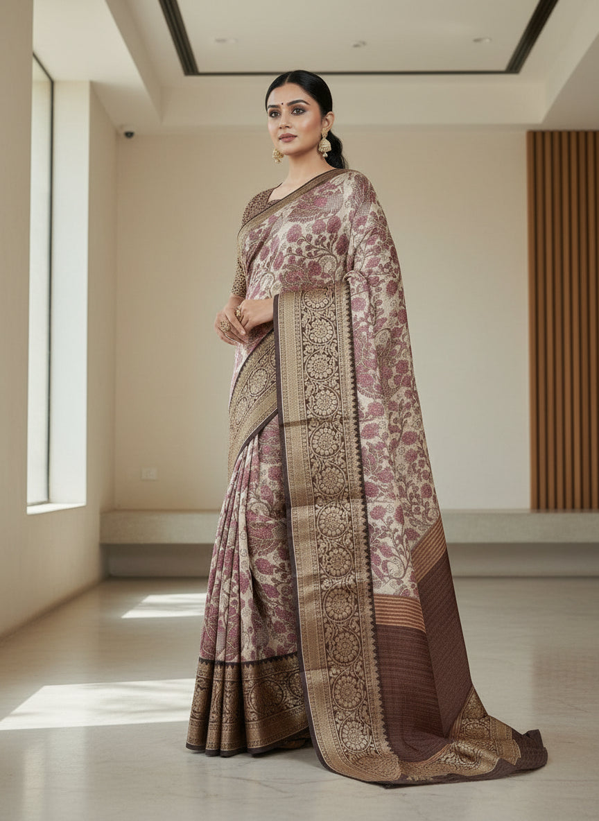 Pink Tussar saree