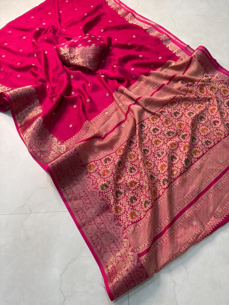 Pink Brocade Crepe Silk Saree